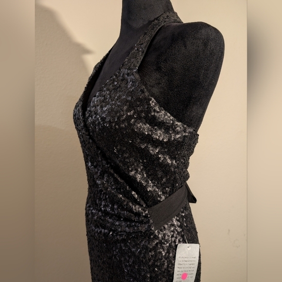 NWT $398 Dress the Population Giselle Sequin Wrap Gown Black - Picture 10 of 14